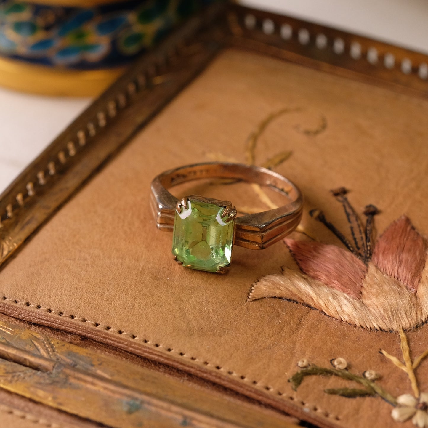 Art Deco Gold Filled Uranium Glass Ring