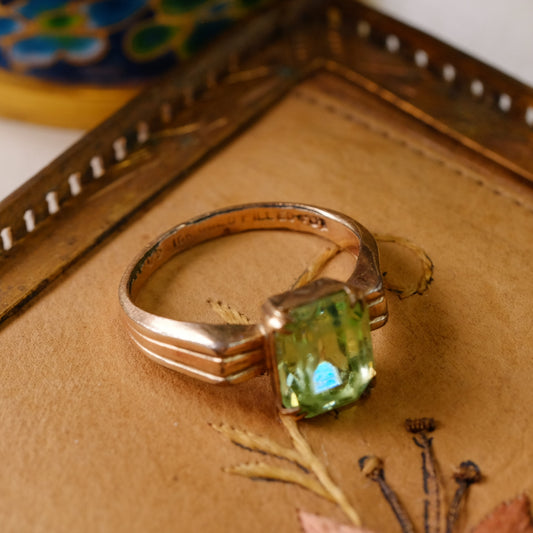 Art Deco Gold Filled Uranium Glass Ring