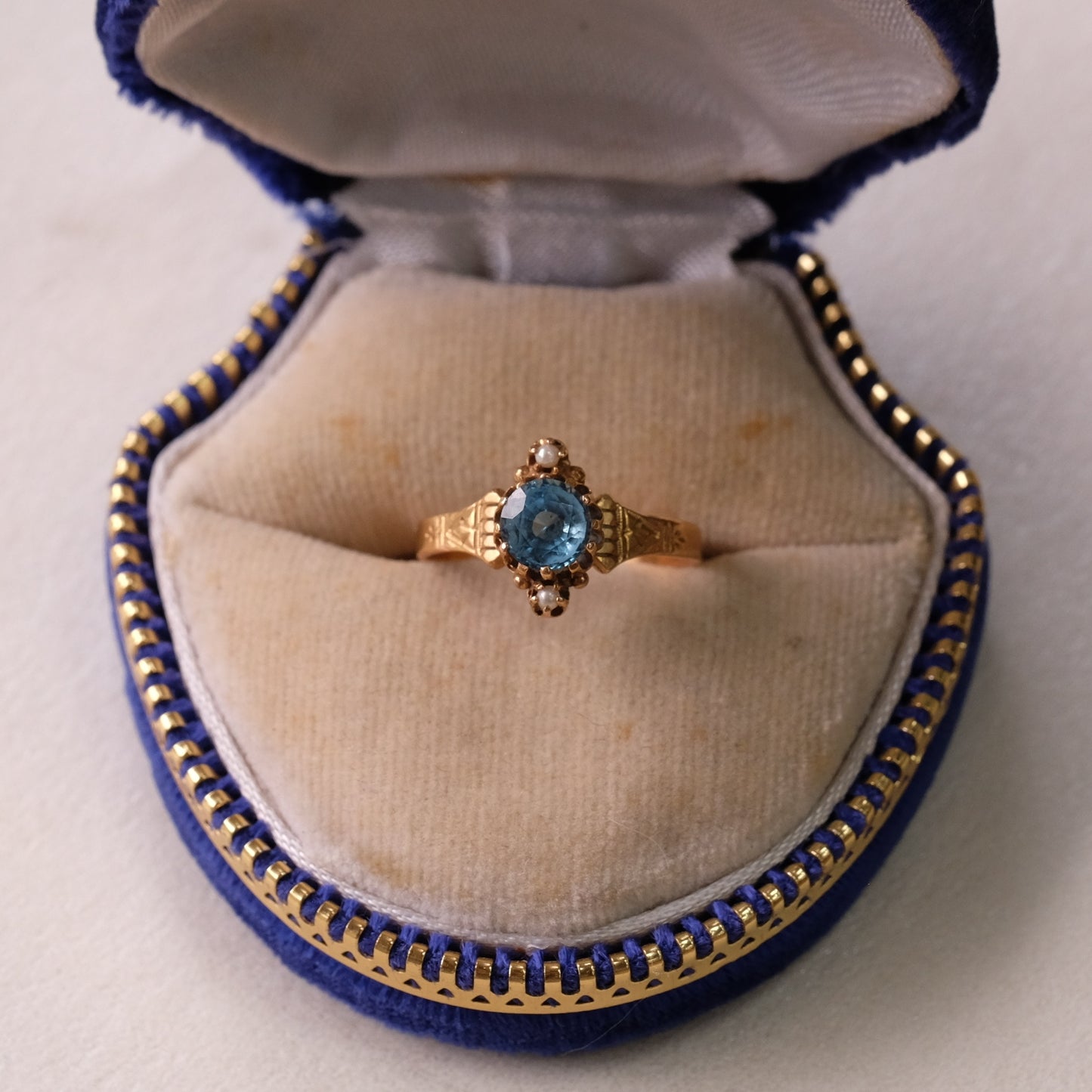 14K Rose Gold Topaz Seed Pearls Ring