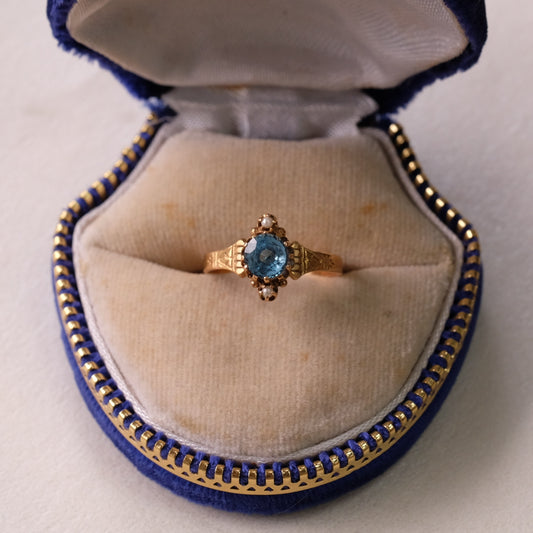 14K Rose Gold Topaz Seed Pearls Ring