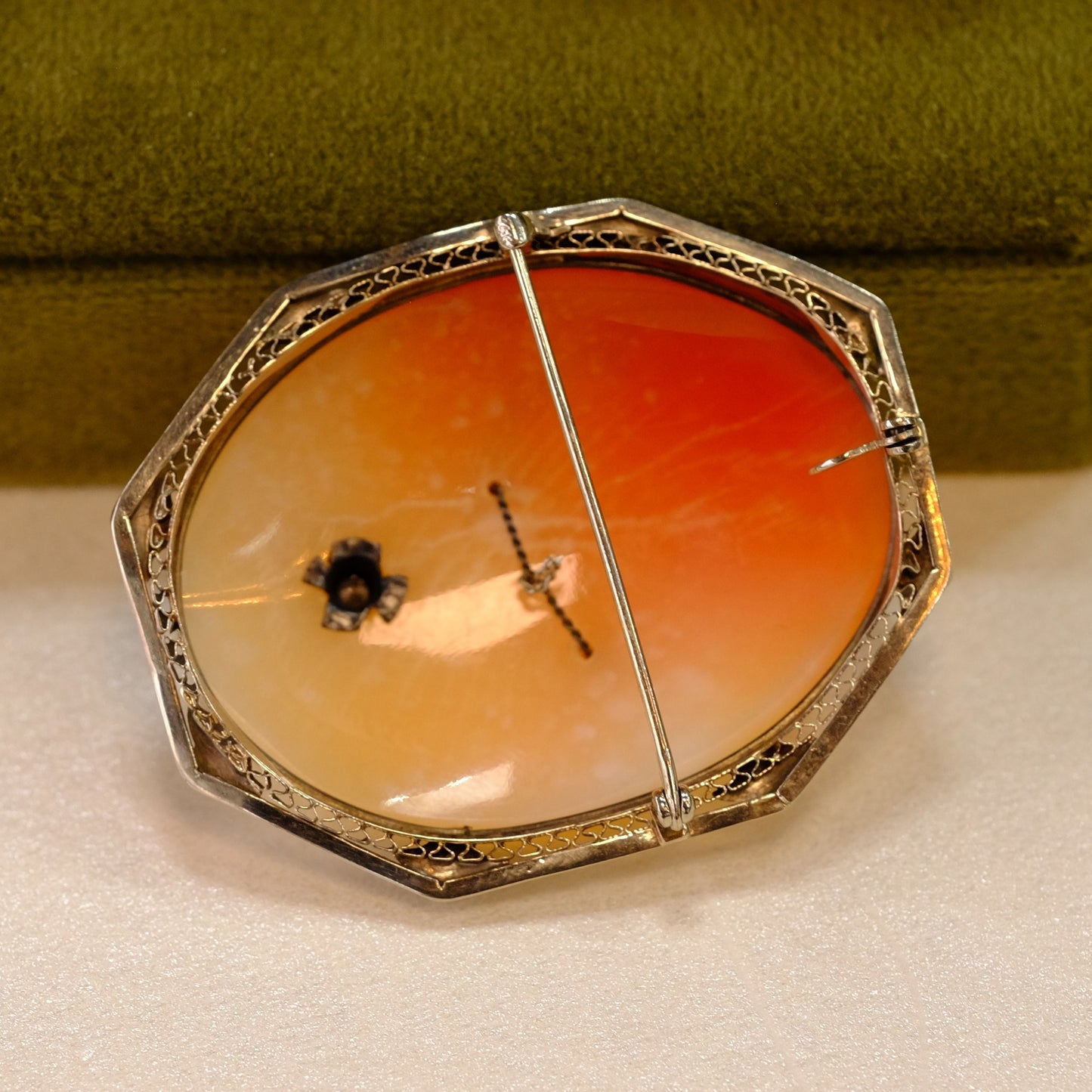 14k Gold Diamond Cameo Brooch Pendant