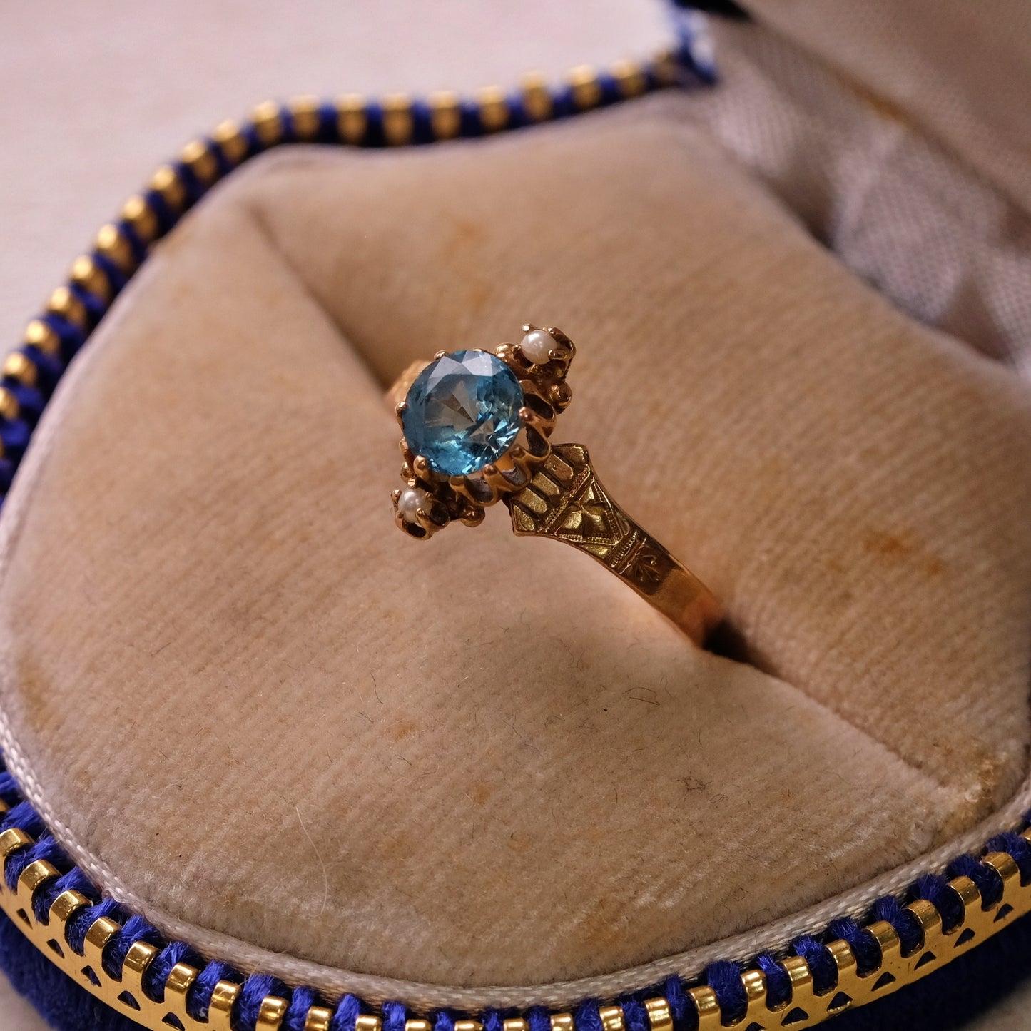 14K Rose Gold Topaz Seed Pearls Ring