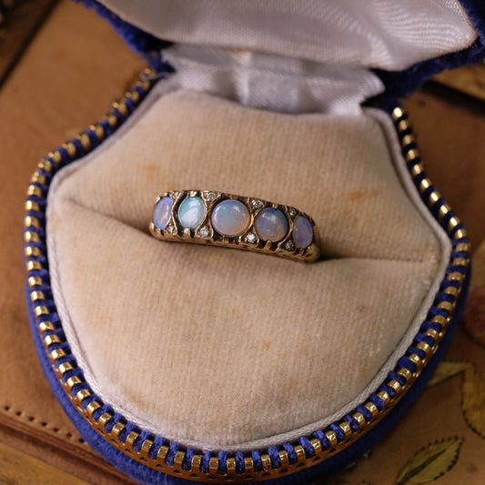 Victorian 14K Opal Diamond Ring