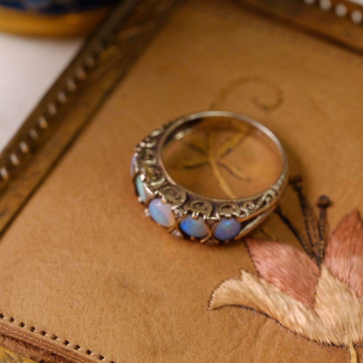Victorian 14K Opal Diamond Ring