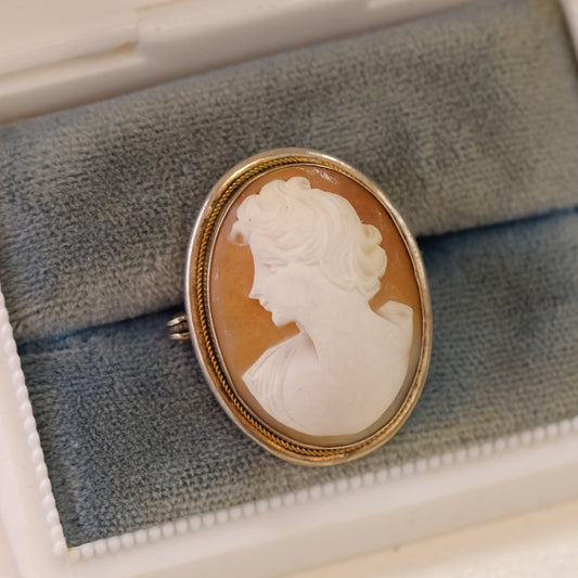 Small Sterling Silver Shell Cameo Brooch Pendant