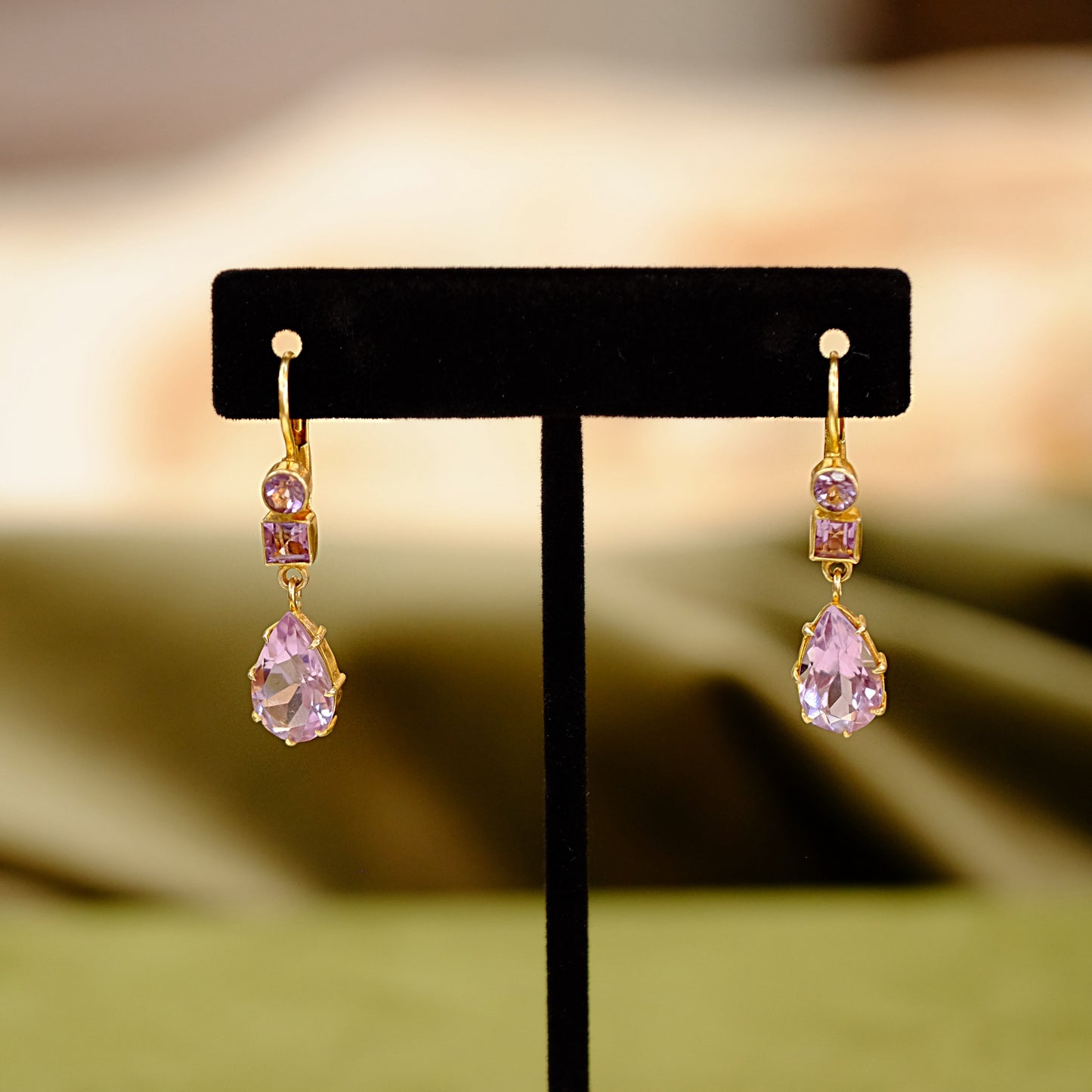 Gold Plated 925 Amethyst Drop Earrings