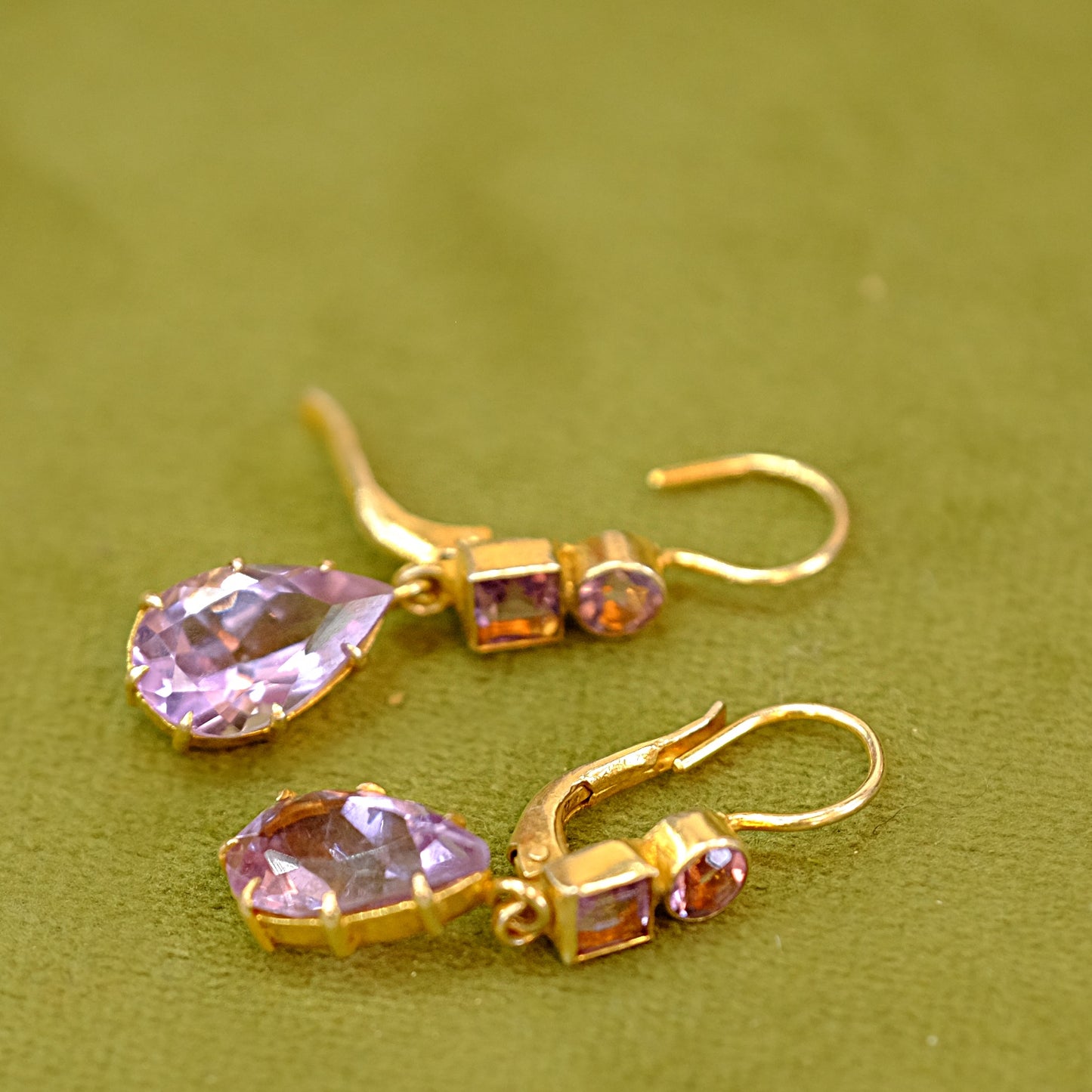 Gold Plated 925 Amethyst Drop Earrings