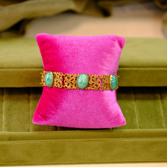 Art Deco Filigree Green Glass Bracelet 1930s