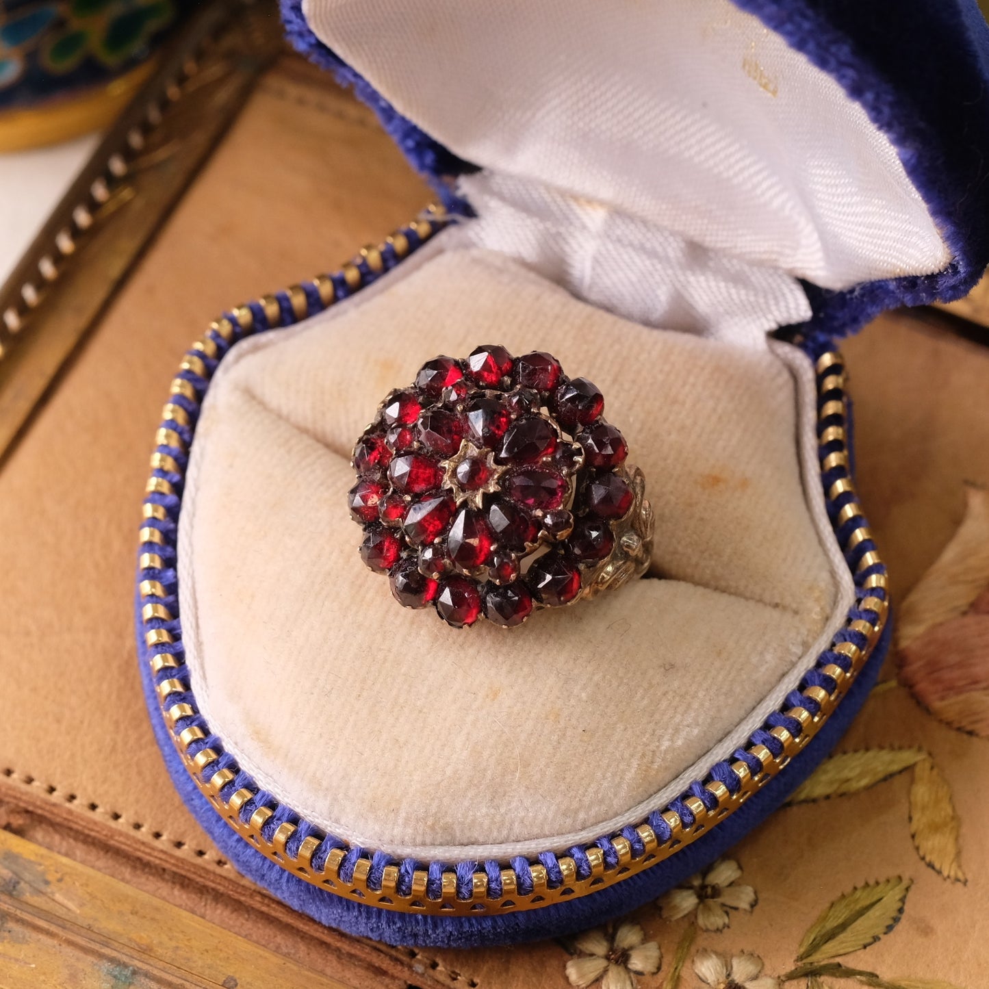 Victorian 10K Sterling Garnet Cluster Ring