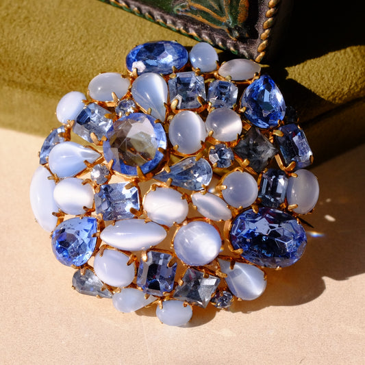 Schreiner Round Blue Brooch 1960s