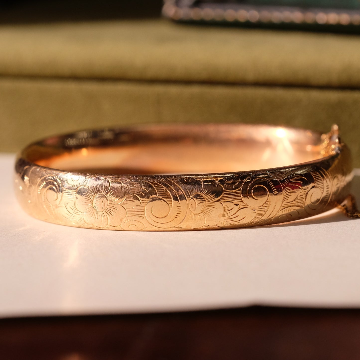 Foster & Bailey Gold Filled Etched Flower Accent Bangle