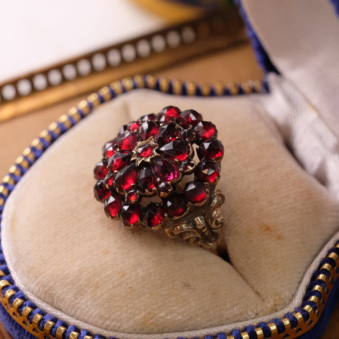 Victorian 10K Sterling Garnet Cluster Ring