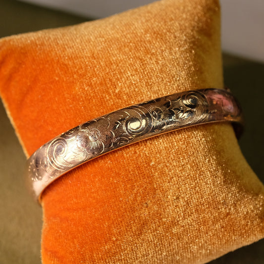 Foster & Bailey Gold Filled Etched Flower Accent Bangle