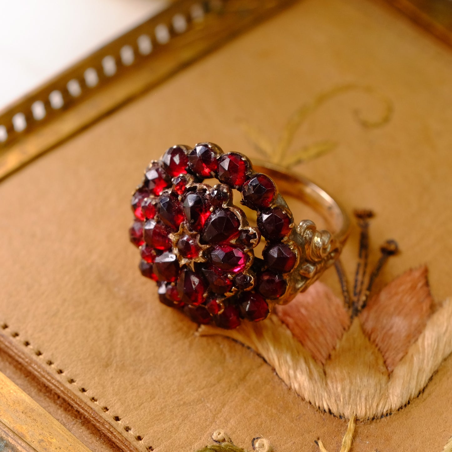 Victorian 10K Sterling Garnet Cluster Ring