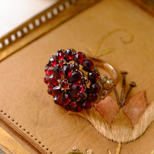 Victorian 10K Sterling Garnet Cluster Ring