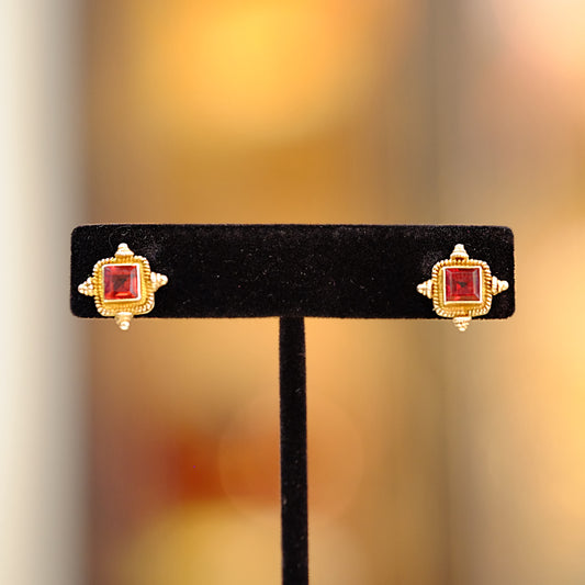 925 Gold Plated Garnet Earrings