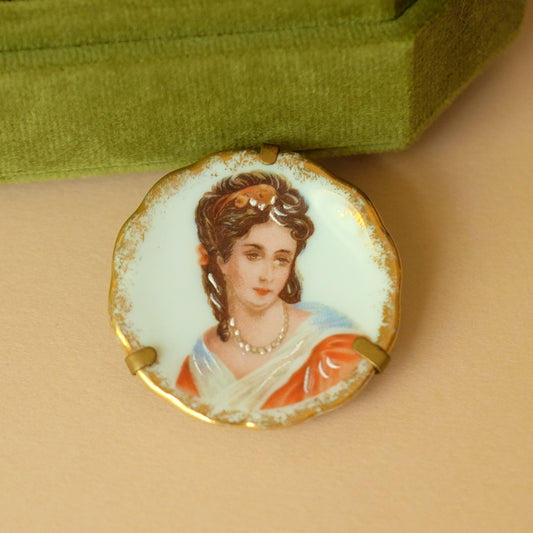 Vintage European Porcelain Portrait Brooch 1900s