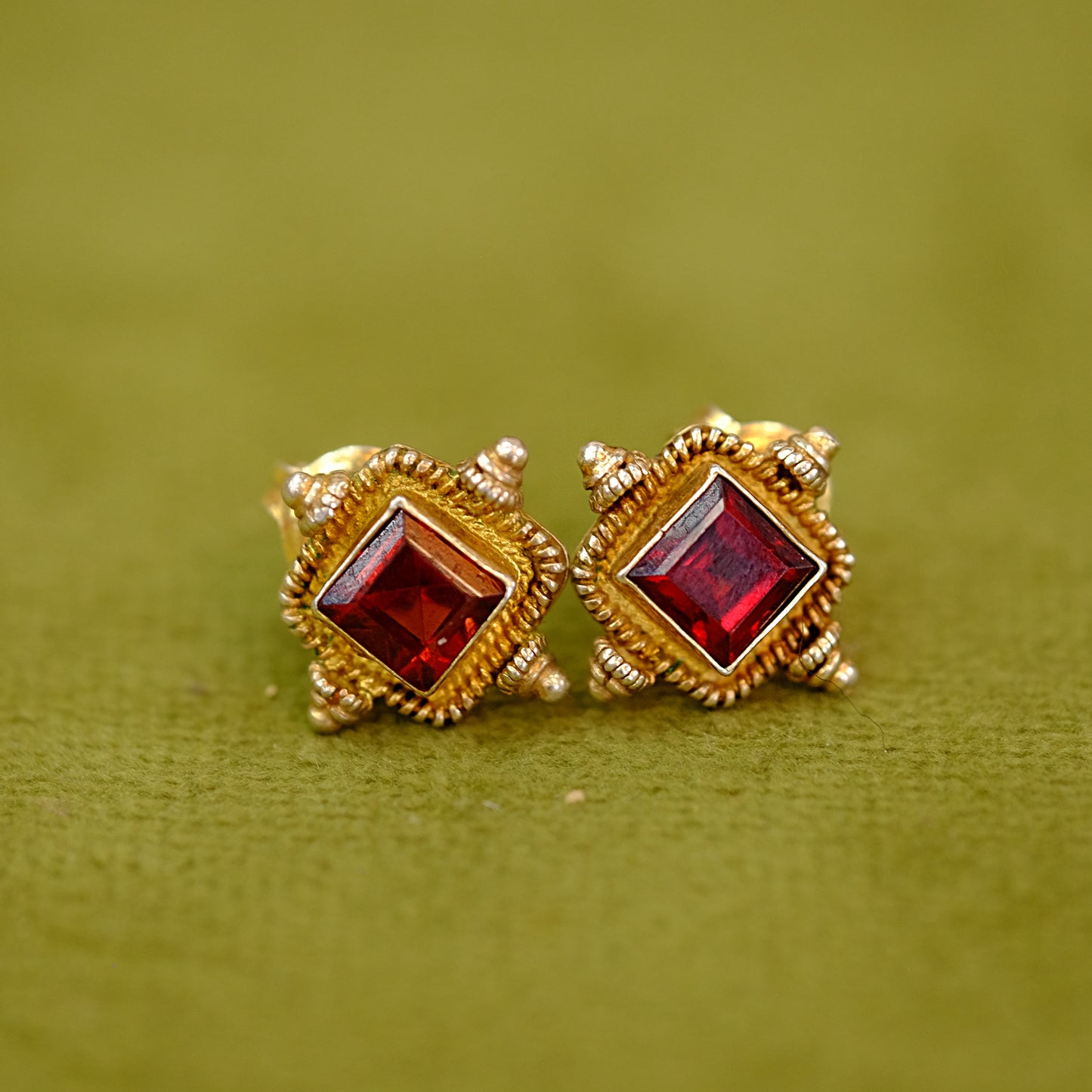 925 Gold Plated Garnet Earrings