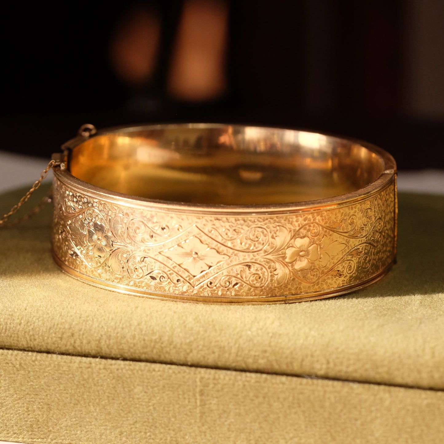 Victorian Gold Filled Etched Wide Bangle