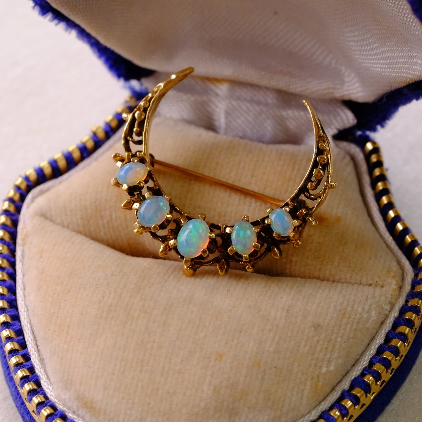 14K Gold Opal Crescent Brooch