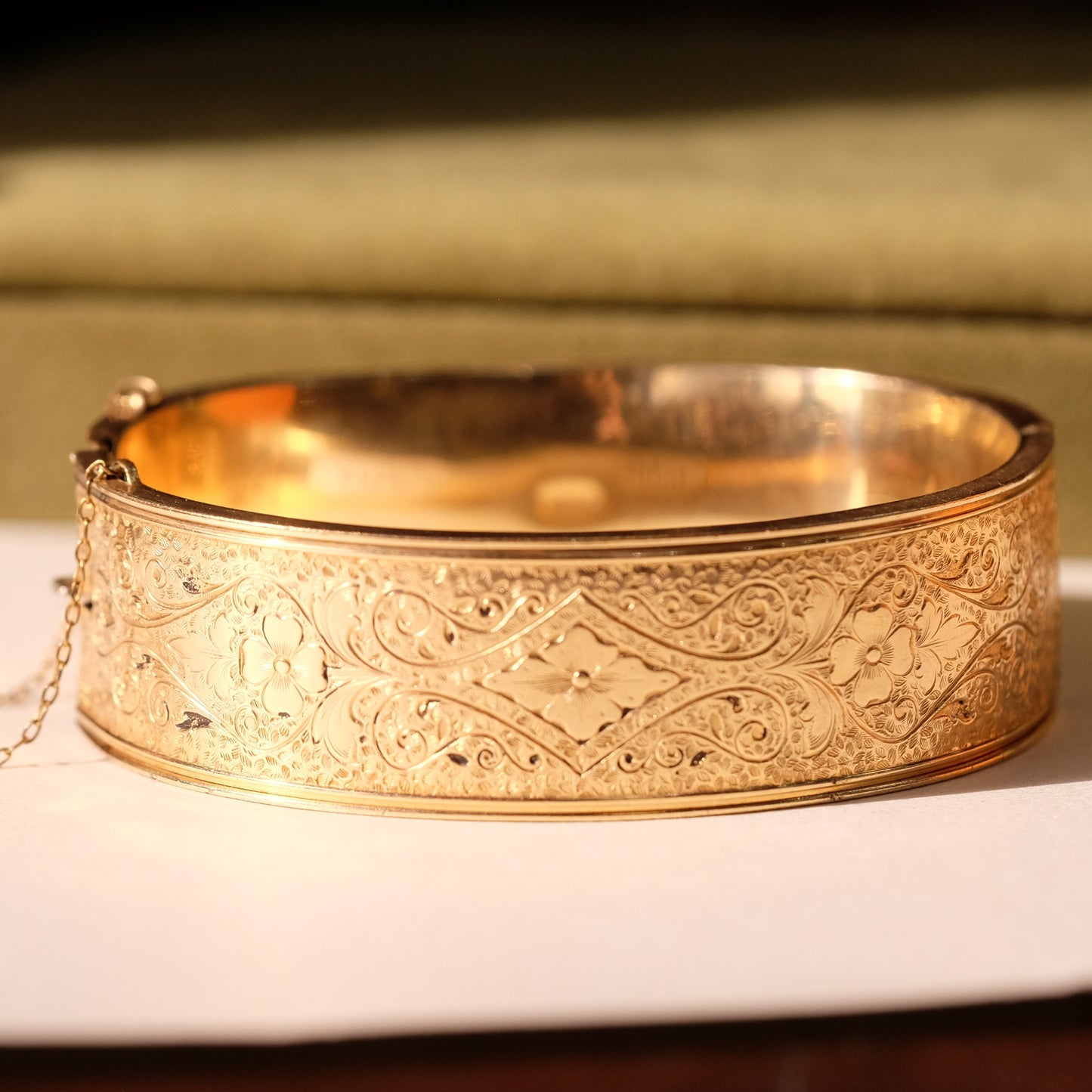 Victorian Gold Filled Etched Wide Bangle