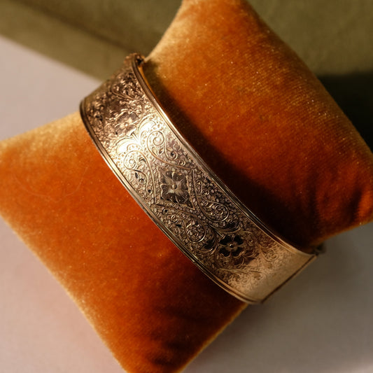 Victorian Gold Filled Etched Wide Bangle