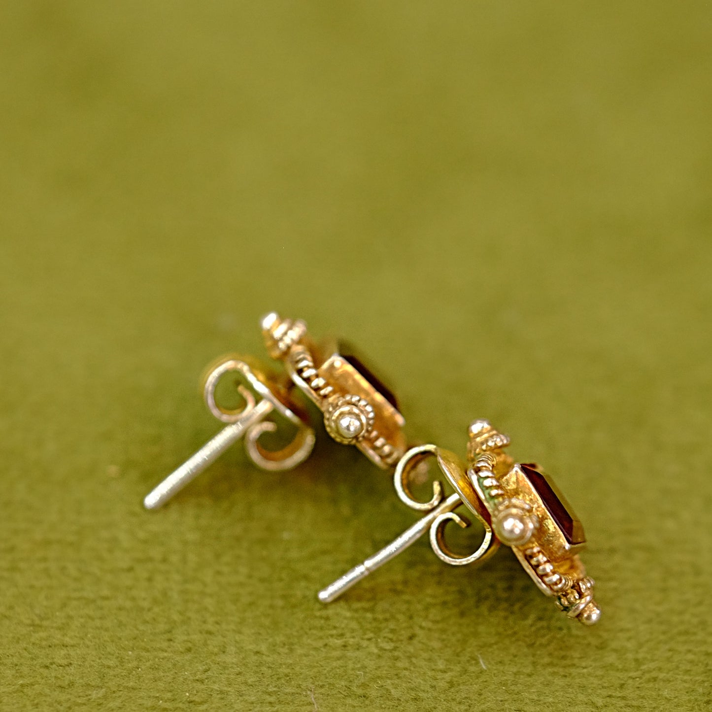 925 Gold Plated Garnet Earrings