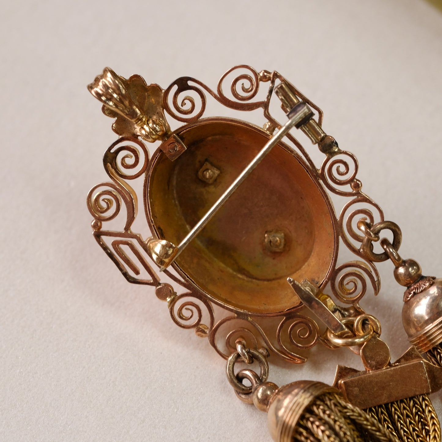 Victorian Gold Filled Cameo Brooch Pendant with Tassels