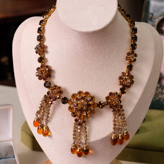 Roger Jean Pierre Made in France Amber Glass Necklace 1950s