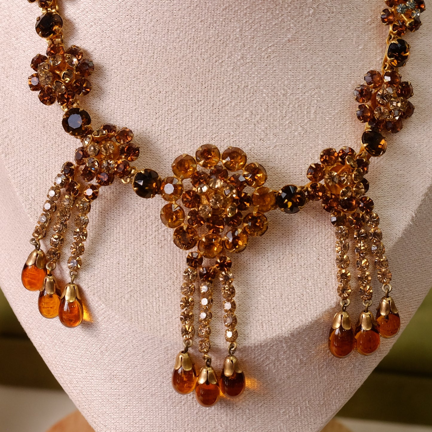 Roger Jean Pierre Made in France Amber Glass Necklace 1950s