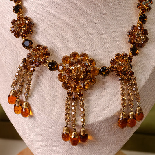 Roger Jean Pierre Made in France Amber Glass Necklace 1950s