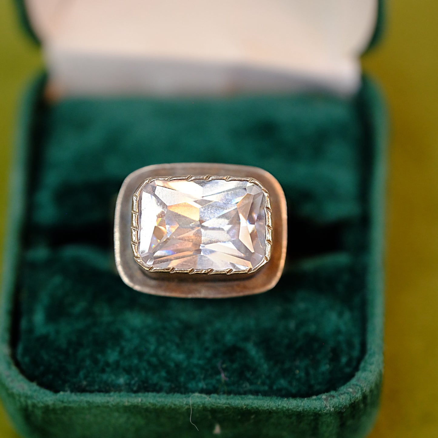 Clear Square Gem Silver Ring