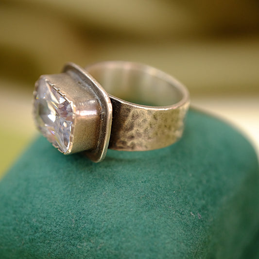 Clear Square Gem Silver Ring