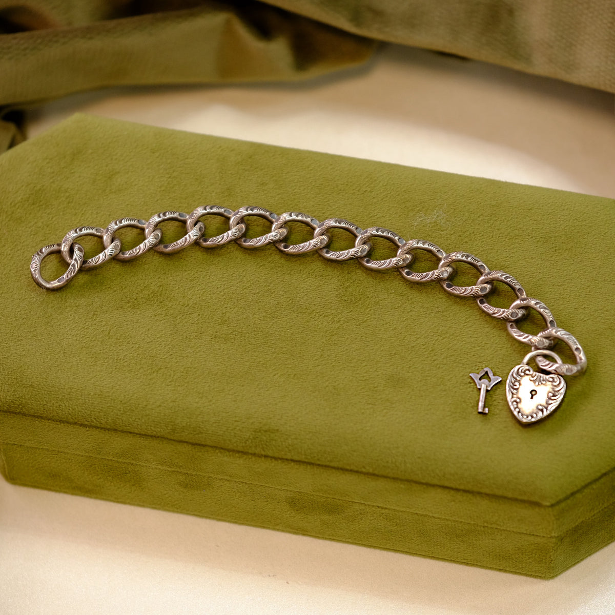 Sterling Victorian Key Heart Lock Bracelet