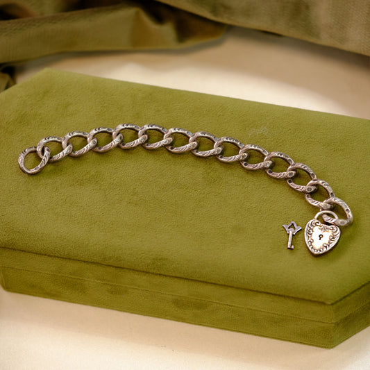 Sterling Victorian Key Heart Lock Bracelet