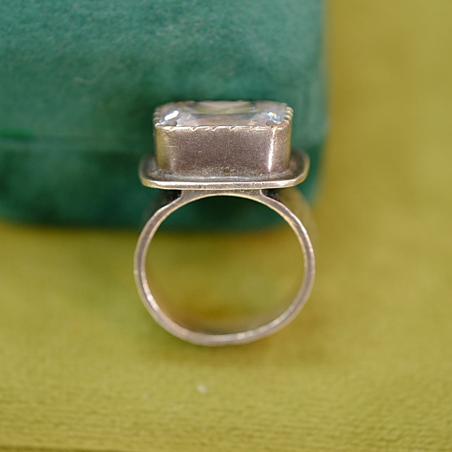 Clear Square Gem Silver Ring