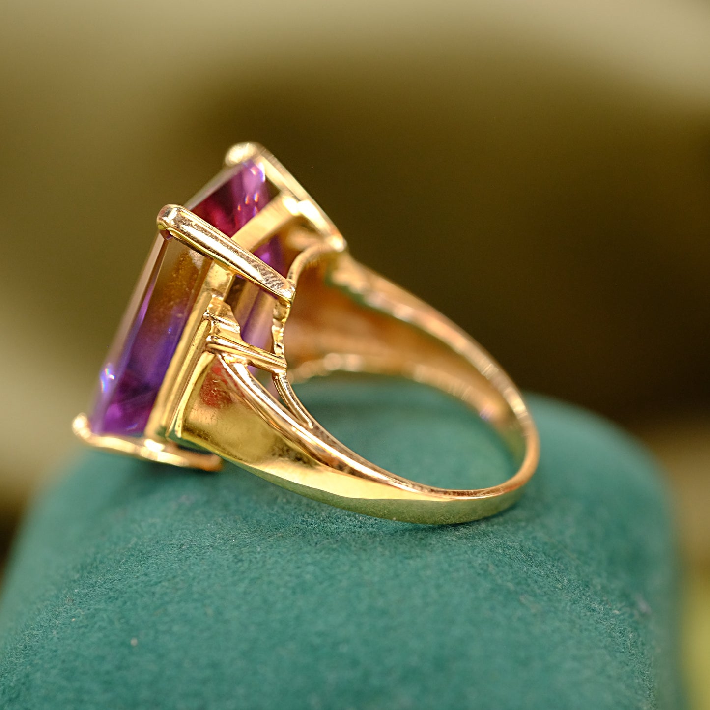 14k Gold Emerald Cut Amethyst Ring