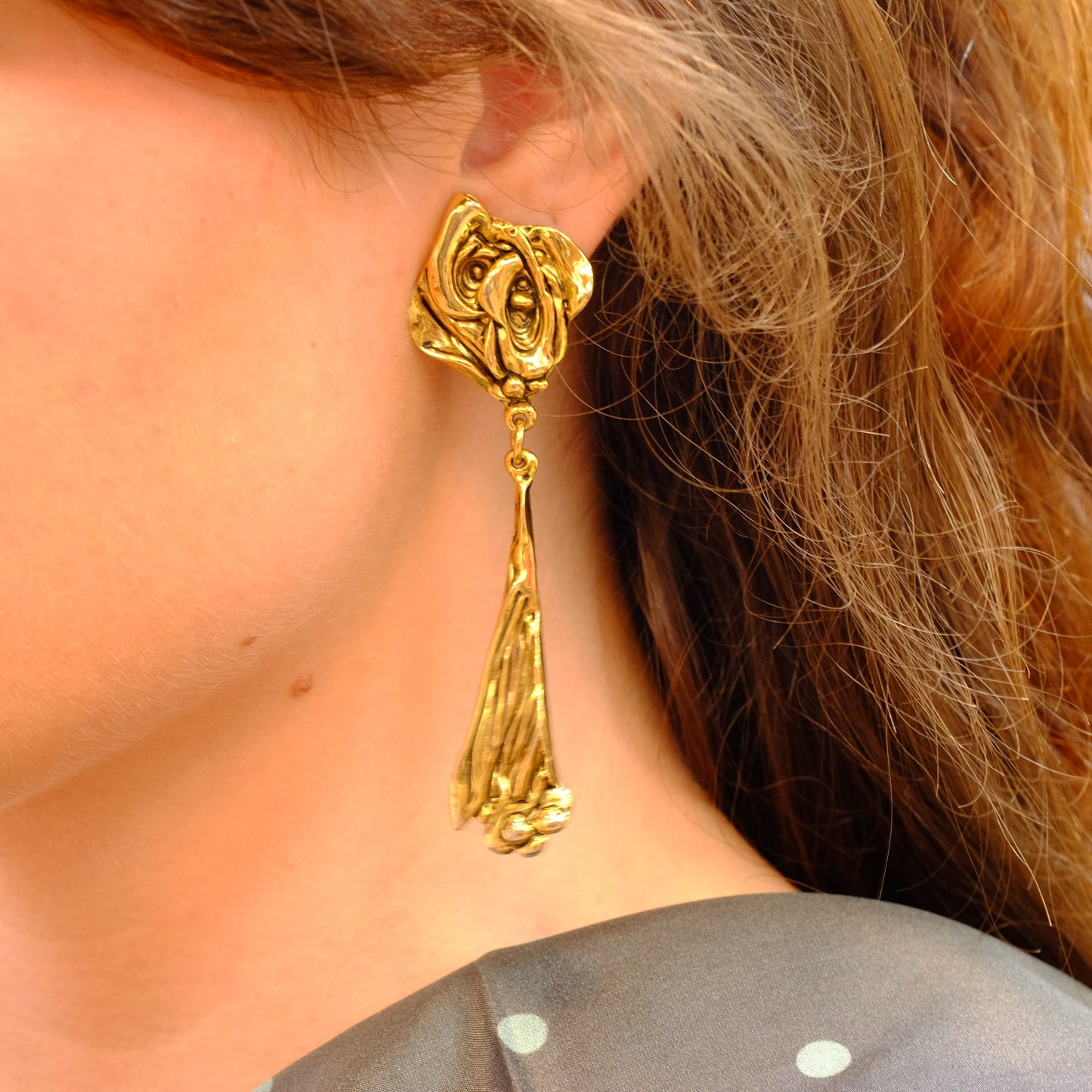 Vintage Designer Long Clip on Earrings 1980s