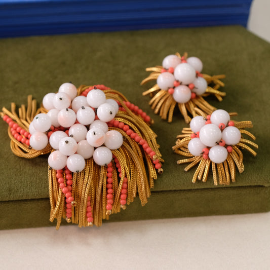 Rare Hattie Carnegie Kinetic Brooch and Earrings Set 1950s