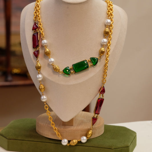 Poured Glass Faux Pearls Chain Necklace