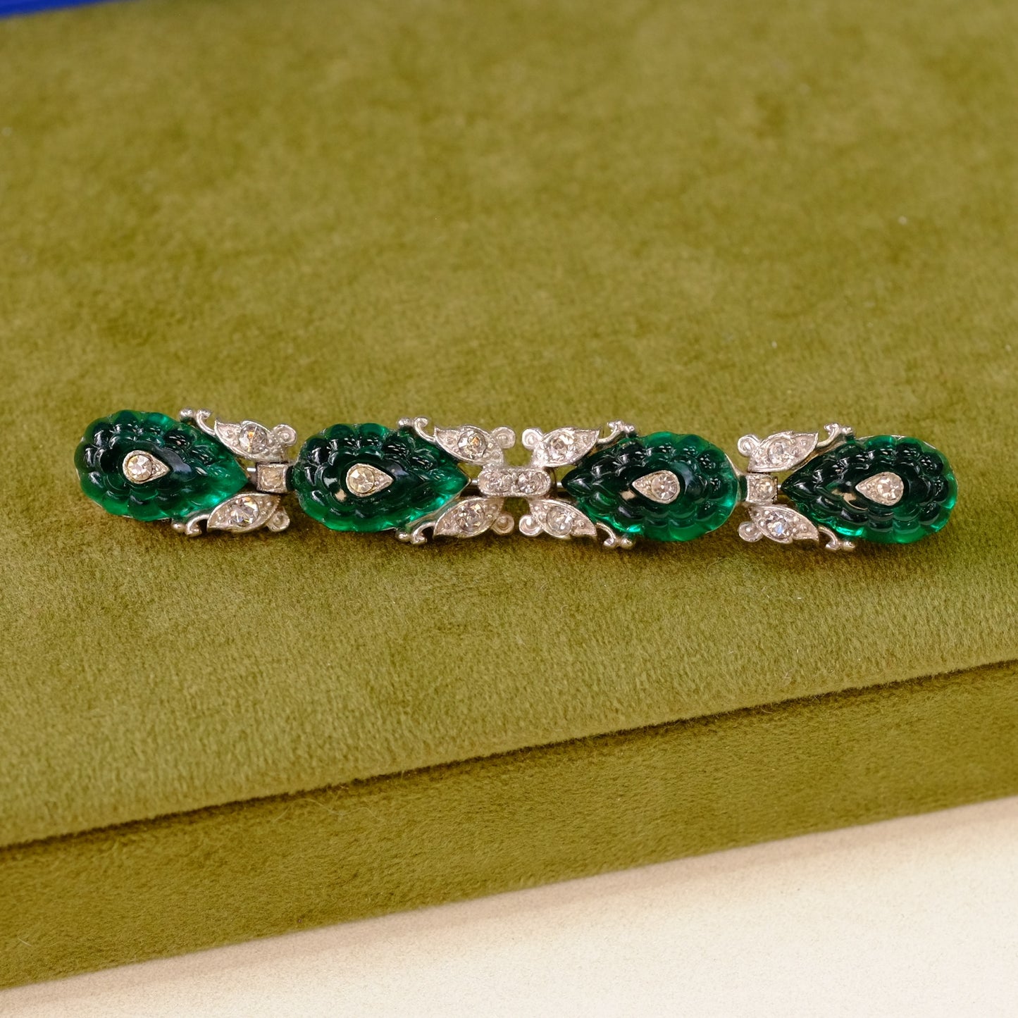 Trifari Molded Glass Bar Brooch 1940s