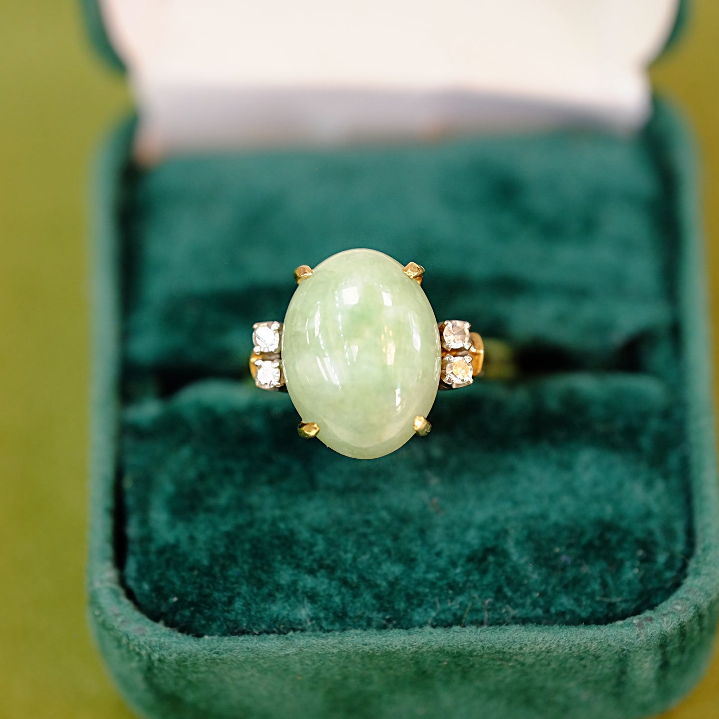 14k Gold Jadeite Diamond Ring