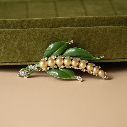 Vintage Trifari Alfred Phillipe Lilly of the Valley Enamel Dress Clip 1940s