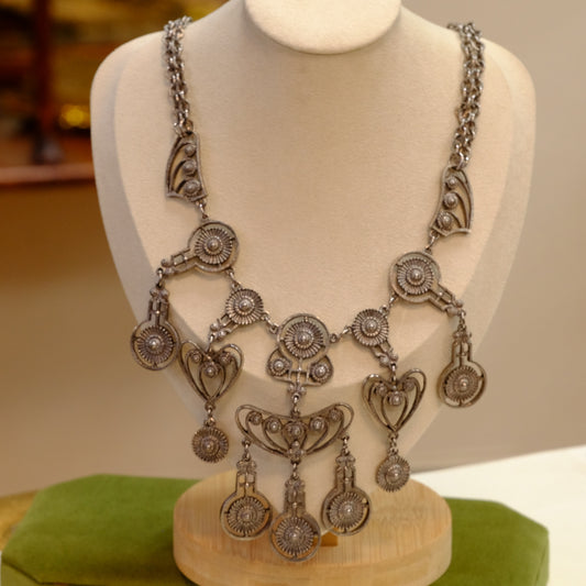 Intricate Etruscan Style Dangle Necklace 1970s