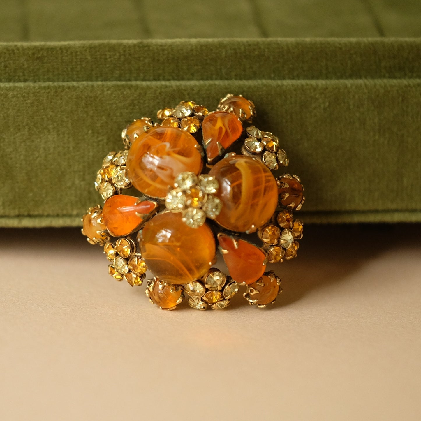 Vintage Schreiner New York Amber Dome Brooch 1960s