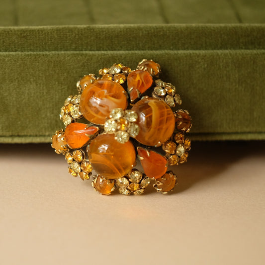 Vintage Schreiner New York Amber Dome Brooch 1960s