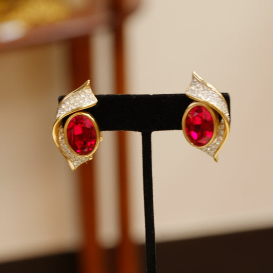 Swarovski Red Crystal Earrings 1990s