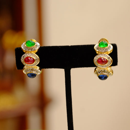 Vintage Gem Color Clip on Earrings 1980s