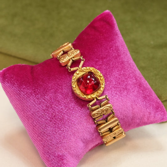 Antique 1905 Expansion bracelet with Red Cabochon