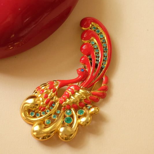 Antique Early Enamel Peacock Dress Clip 1930s